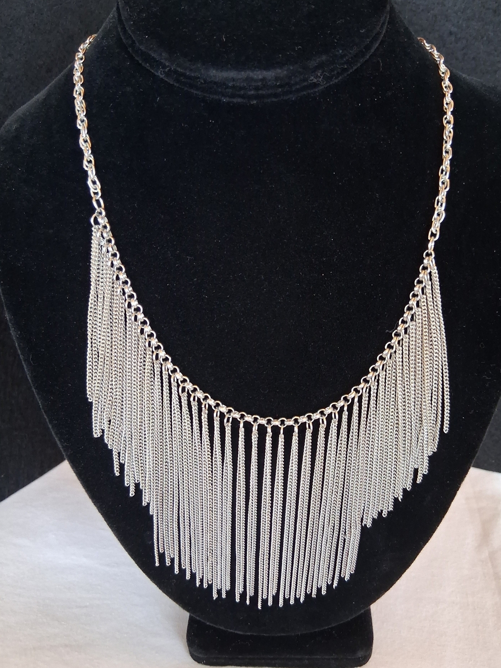Streetwear Chic, Silver Fringe Statement Necklace - Western - Boho